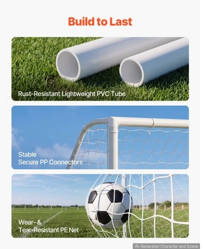 VEVOR Futbolo vartai, PVC, balti, 244 x 182 cm, su tinklu, taikiniu ir kūgeliais