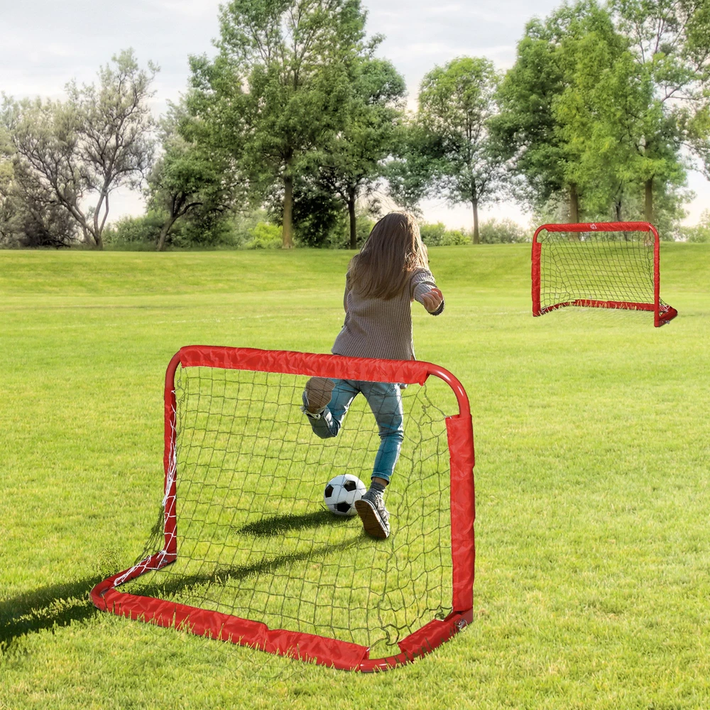 Aosom Futbolo vartų rinkinys, 2 sulankstomi mini vartai, metalinis rėmas, raudona, 90 x 36 x 60 cm