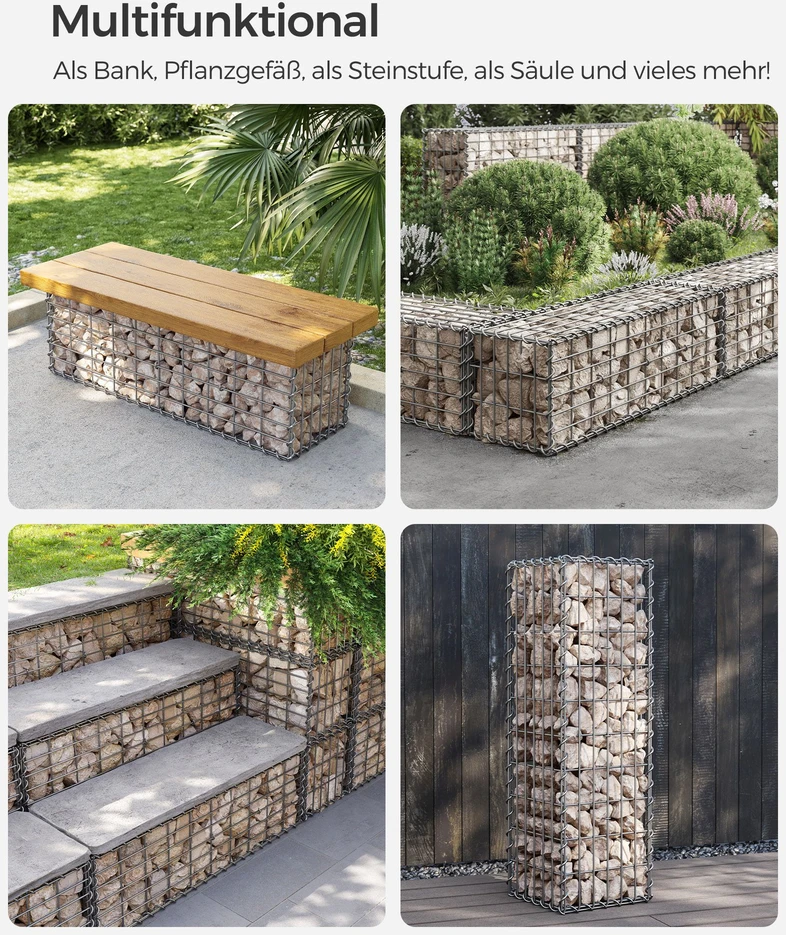 Koduva Gabionų krepšių rinkinys, 10 vnt., 100 x 30 x 30 cm, cinkuotas plienas, sidabrinis