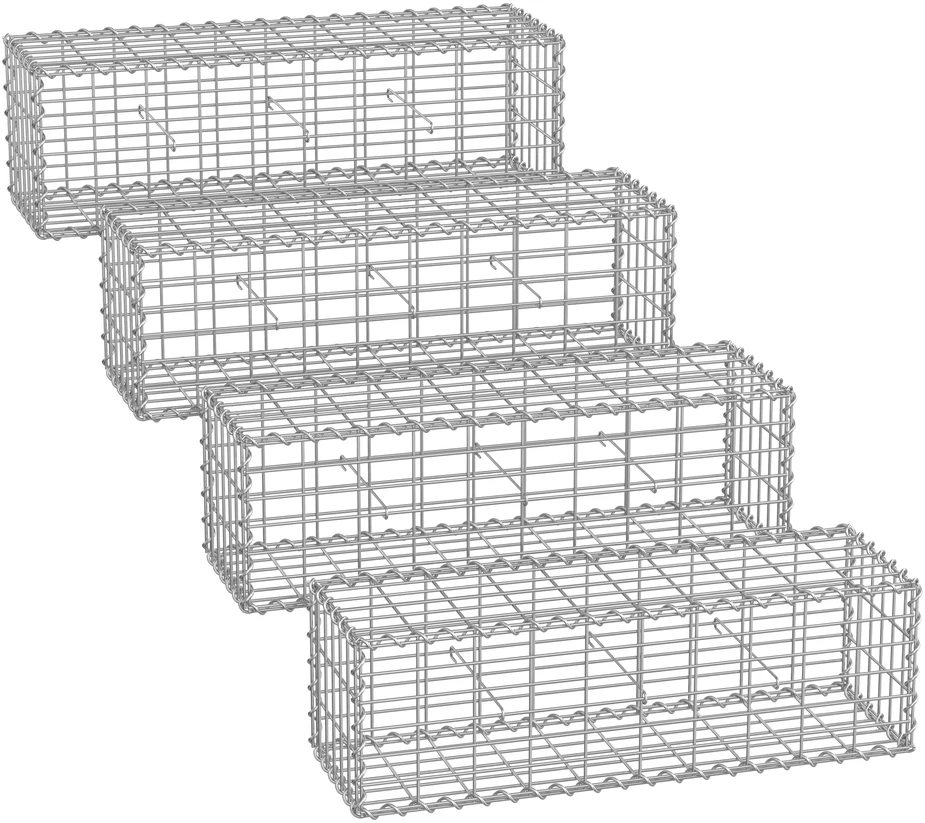 Songmics Gabionų krepšių rinkinys, 4 vnt., 100 x 30 x 30 cm, cinkuotas plienas, sidabrinis