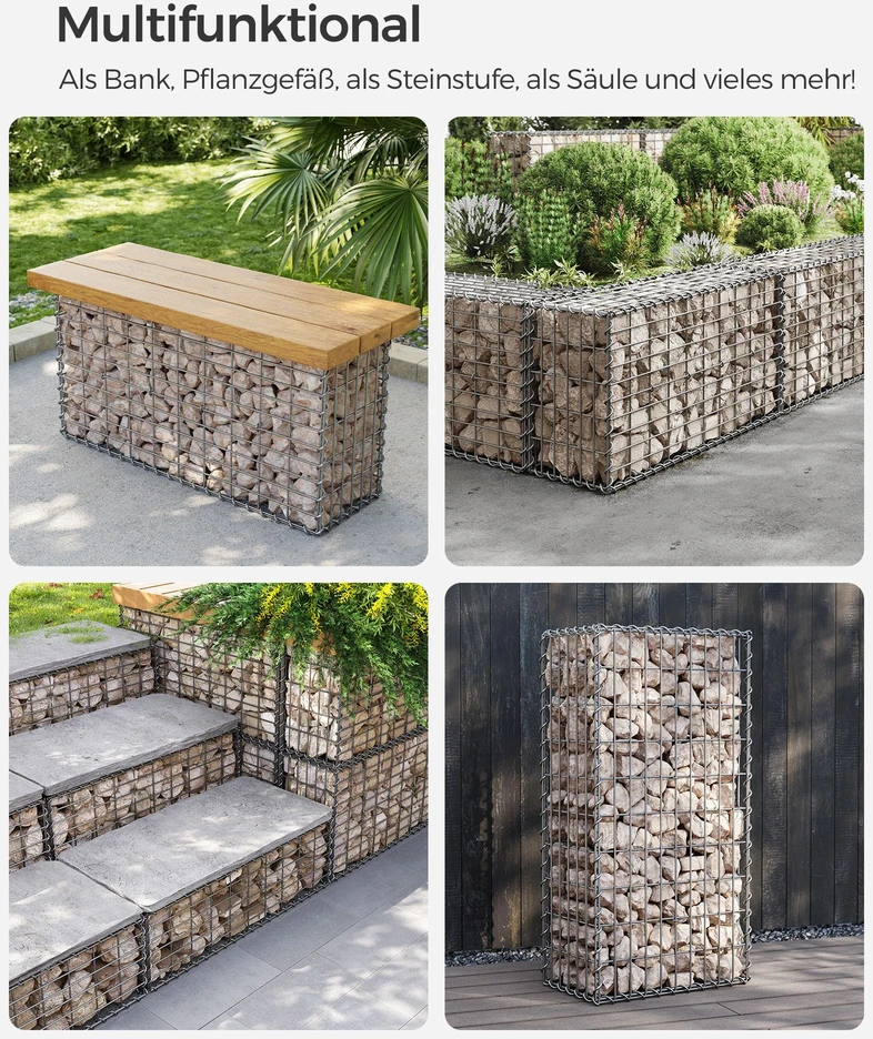 Koduva Gabionų krepšių rinkinys, 5 vnt., iš cinkuoto plieno, sidabrinis, 100 x 50 x 30 cm
