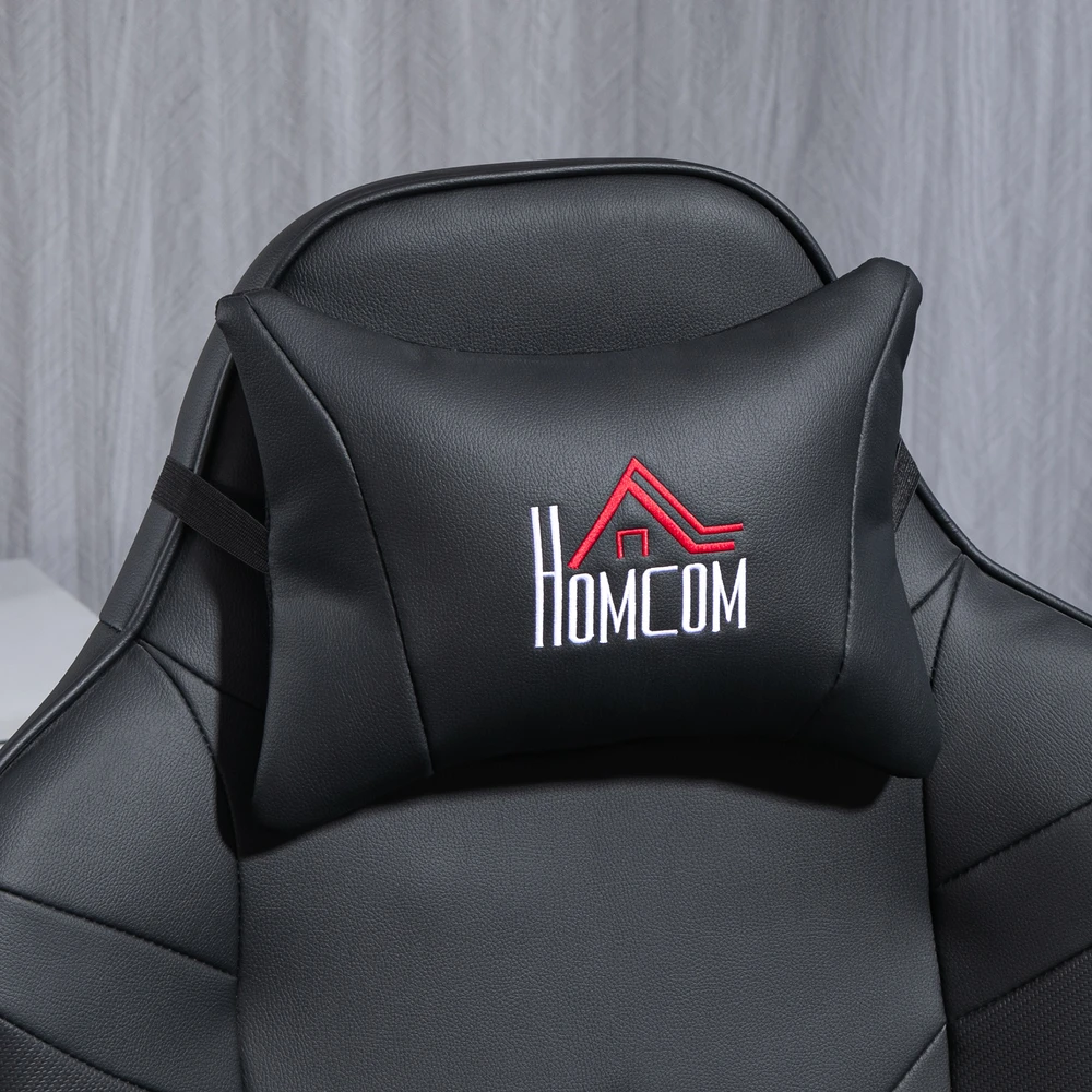 Aosom Gaming krėslas su masažo funkcija, atlošiama nugarėlė, kojų atrama, juodas, iki 120 kg