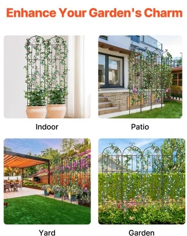 VEVOR Gėlių grotelės vijokliniams augalams, metalinės, juodos, 51 x 220 cm, 4 vnt.