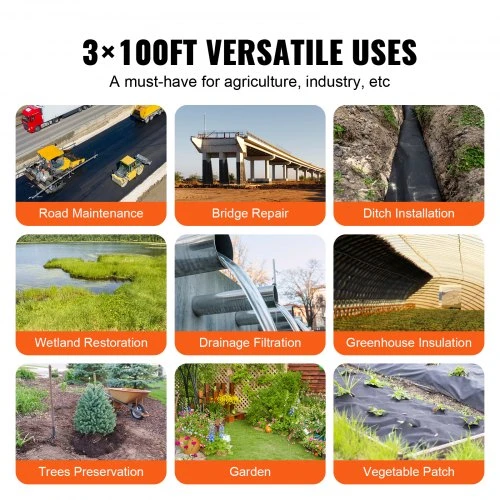 Koduva Geotekstilinė neaustinė piktžolių kontrolės danga VEVOR, 0,9 x 30,5 m, 136 g/m²