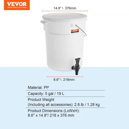 Koduva Gėrimų dozatorius VEVOR, 19 l, plastikas, su čiaupu ir dangčiu