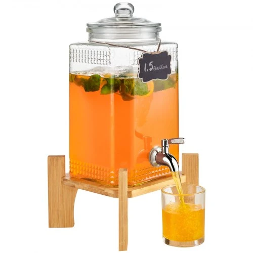 VEVOR Gėrimų dozatorius su stovu, stiklas, 5,5 l, 22 x 22 x 43 cm