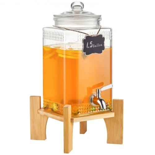VEVOR Gėrimų dozatorius su stovu, stiklas, 5,5 l, 22 x 22 x 43 cm