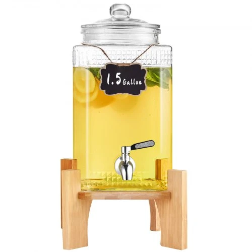 VEVOR Gėrimų dozatorius su stovu, stiklas, 5,5 l, 22 x 22 x 43 cm