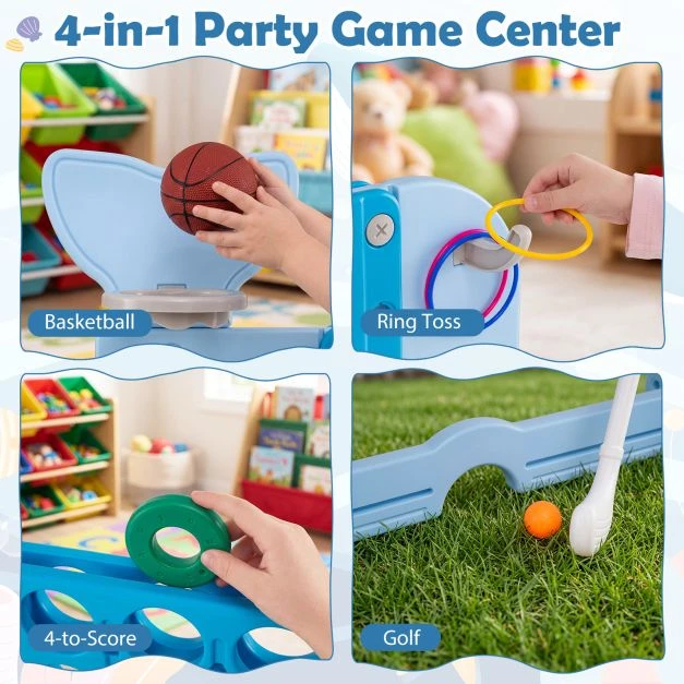 Promotion Giant 4-to-Score Game Set jumbo 4-in-1 žaidimų rinkinys su žiedų mėtymu, mėlynas