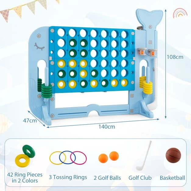 Promotion Giant 4-to-Score Game Set jumbo 4-in-1 žaidimų rinkinys su žiedų mėtymu, mėlynas