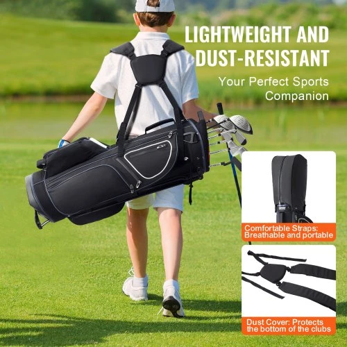 VEVOR Golfo vežimėlio krepšys LS-95216, 14 skyrių viršus, 11 kišenių, 33 x 22 x 89 cm, juoda / balta