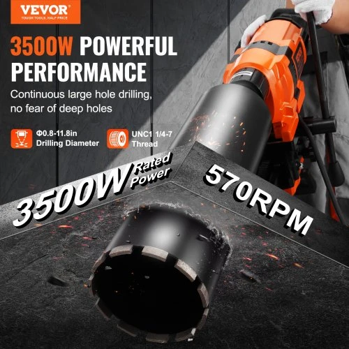 VEVOR Gręžimo karūnų staklės su stovu, 3500 W, gręžimo skersmuo 20-300 mm