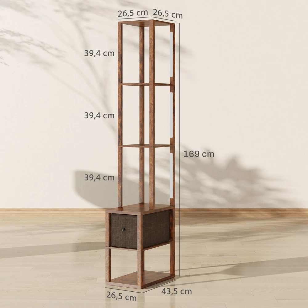 Aosom Grindinė lempa su lentynomis, rusvai ruda, 43,5 x 26,5 x 169 cm