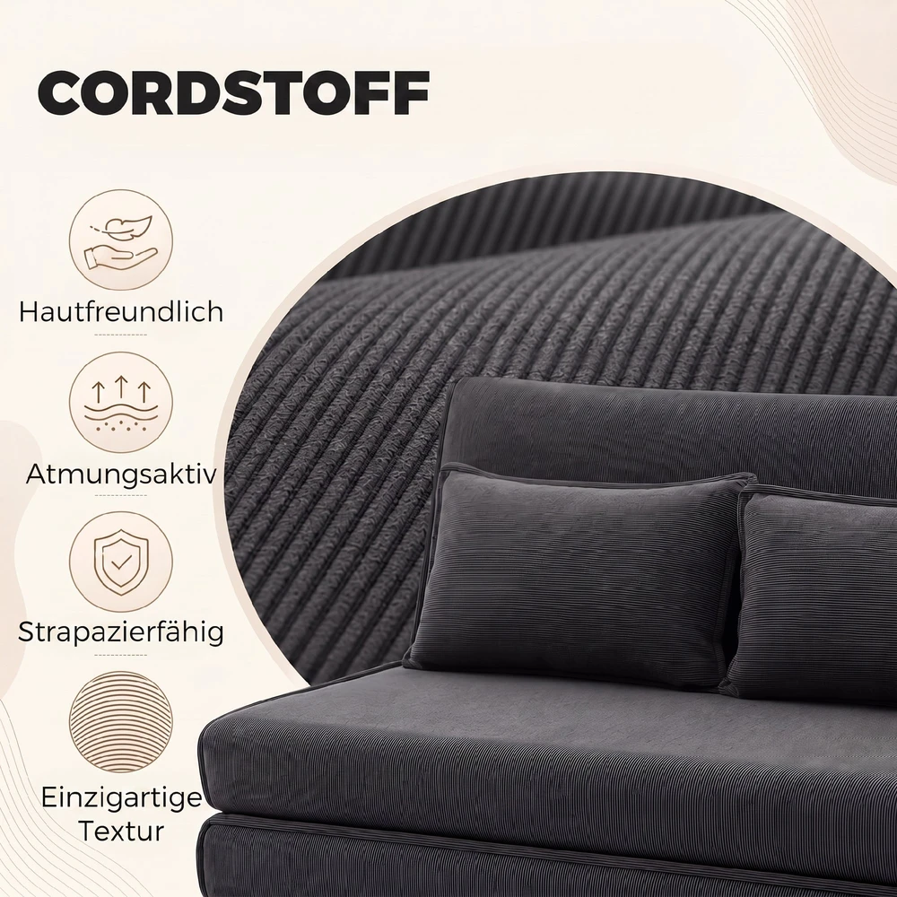 Aosom Grindų kėdė su atlošu, kordurojaus sulankstoma sofa-lova, tamsiai pilka, 135 x 88 x 74 cm