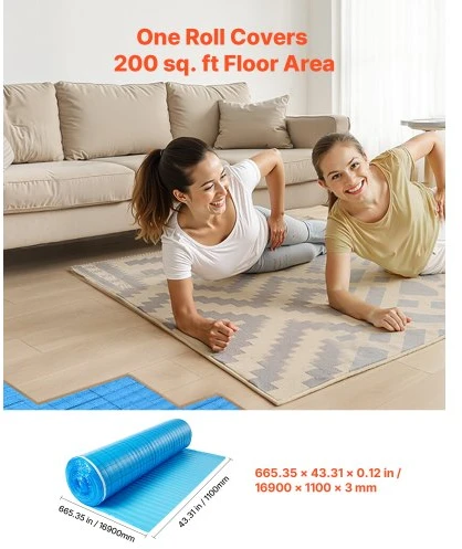 VEVOR Grindų paklotas, 18,6 m²/ritinys, 3 mm, mėlynas