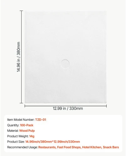 VEVOR Gruzdintuvės filtro popierius TZD-01, 100 vnt., 38 x 33 cm, 38/55 l