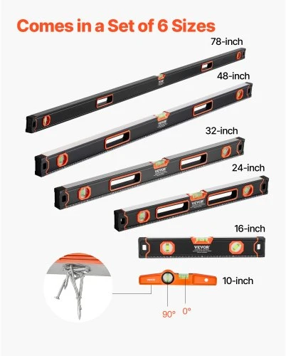Koduva Gulsčiukų rinkinys VEVOR, 6 vnt., aliuminis, juoda / oranžinė, 25/40/60/80/120/200 cm