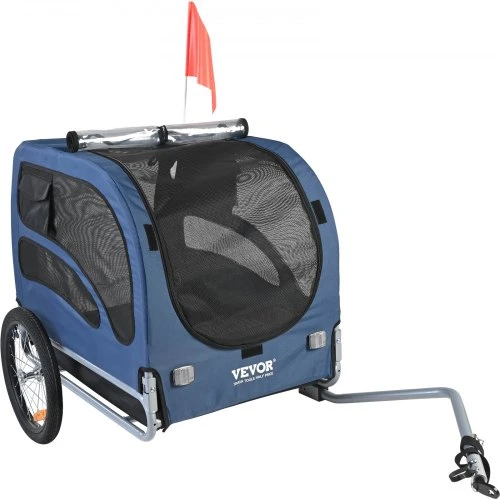 VEVOR Gyvūnų dviračio priekaba DT815, mėlyna/juoda, iki 45 kg, 144 x 73 x 85 cm