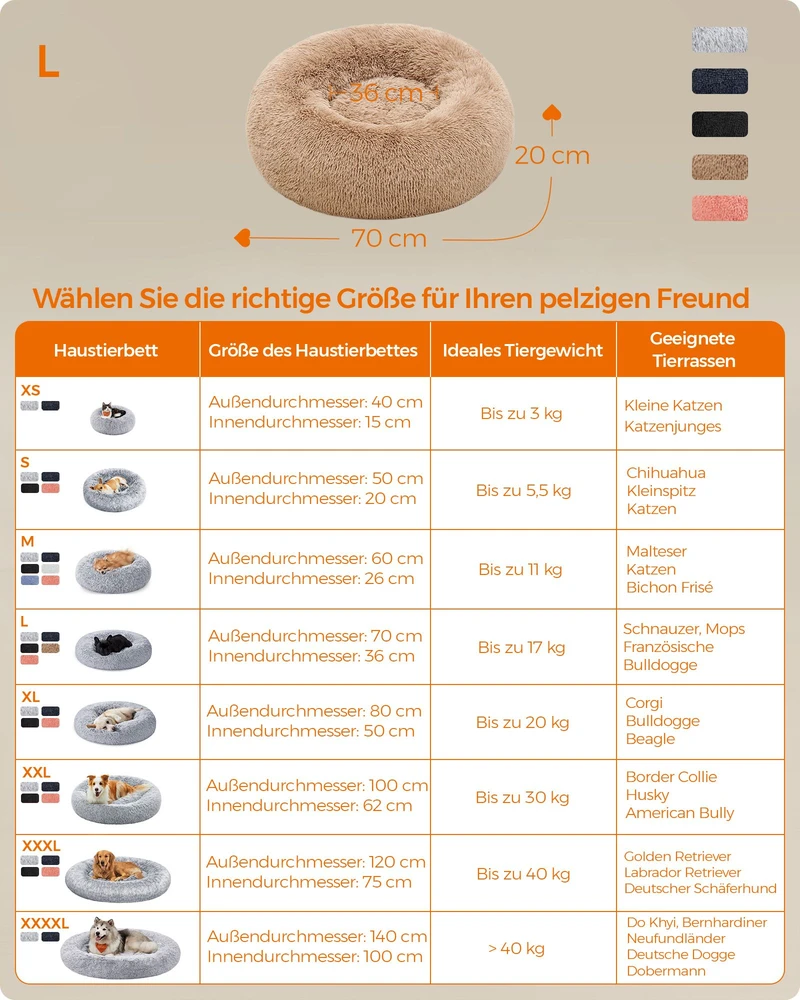 Songmics Gyvūnų guolis „donut“, 70 x 20 cm, pliušas, kupranugario rudos spalvos