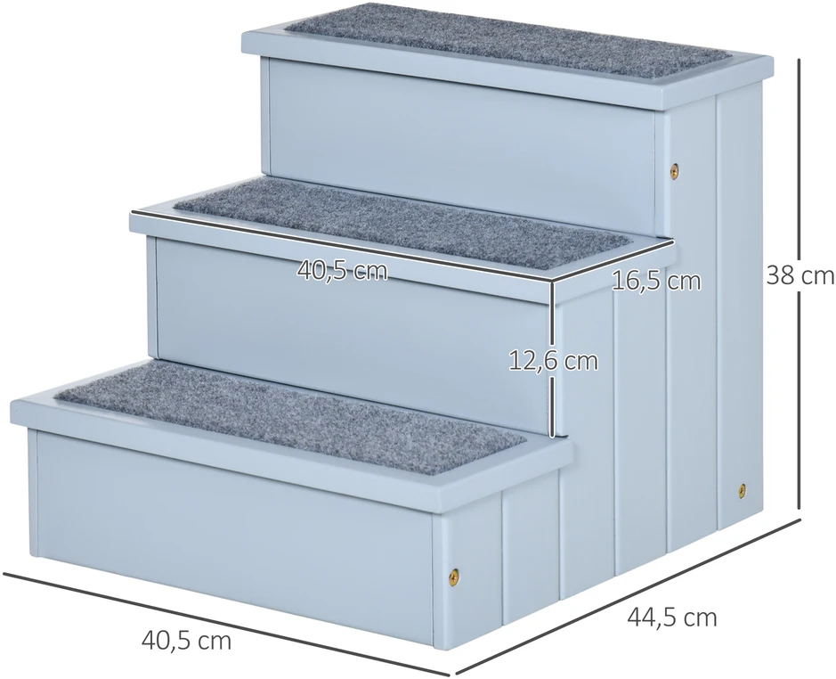Aosom Gyvūnų laipteliai su saugykla, 3 pakopų, pilki, 38 cm, iki 30 kg