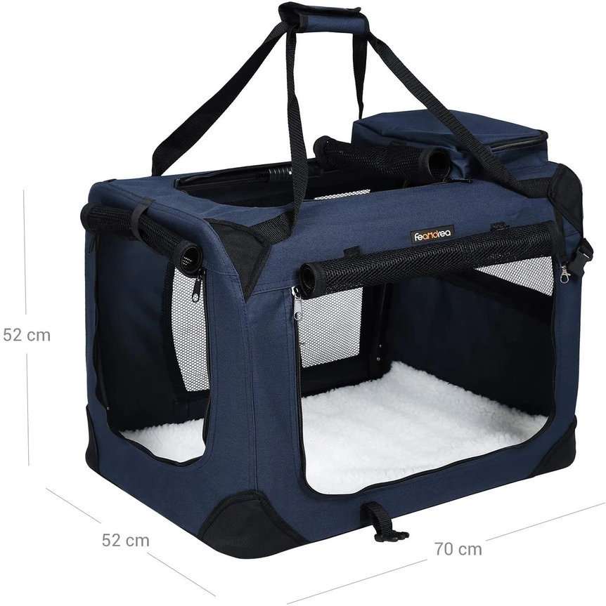 Songmics Gyvūnų transportavimo dėžė L, 70 x 52 x 52 cm, tamsiai mėlyna, sulankstoma, Oksfordo audinys