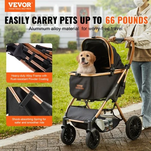 Koduva Gyvūnų vežimėlis VEVOR G10A, 4 ratų, juodas, iki 30 kg, 52 x 27 x 64 cm
