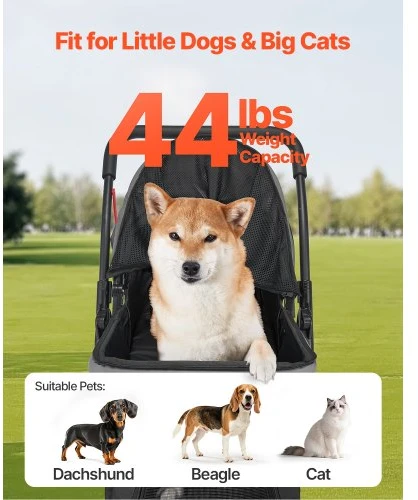 VEVOR Gyvūnų vežimėlis GS303, sulankstomas, 4 ratų, iki 20 kg