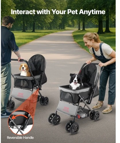 VEVOR Gyvūnų vežimėlis GS303, sulankstomas, 4 ratų, iki 20 kg
