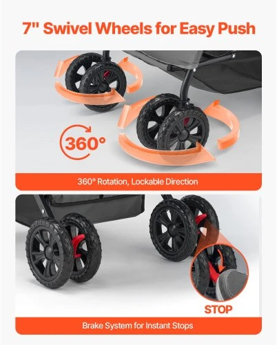 VEVOR Gyvūnų vežimėlis GS303, sulankstomas, 4 ratų, iki 20 kg