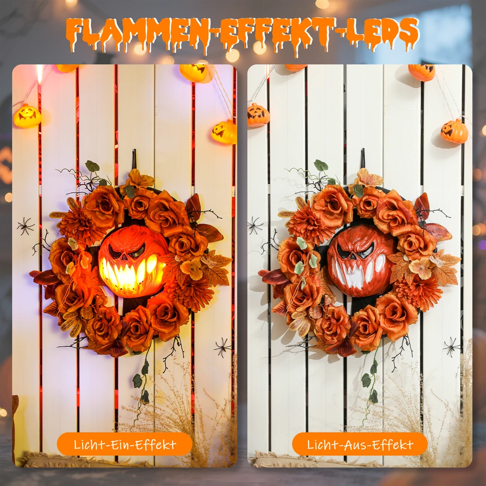 Aosom Halloween vainikas su moliūgo dizainu, oranžinis, 44 x 9 x 44 cm, plastikas
