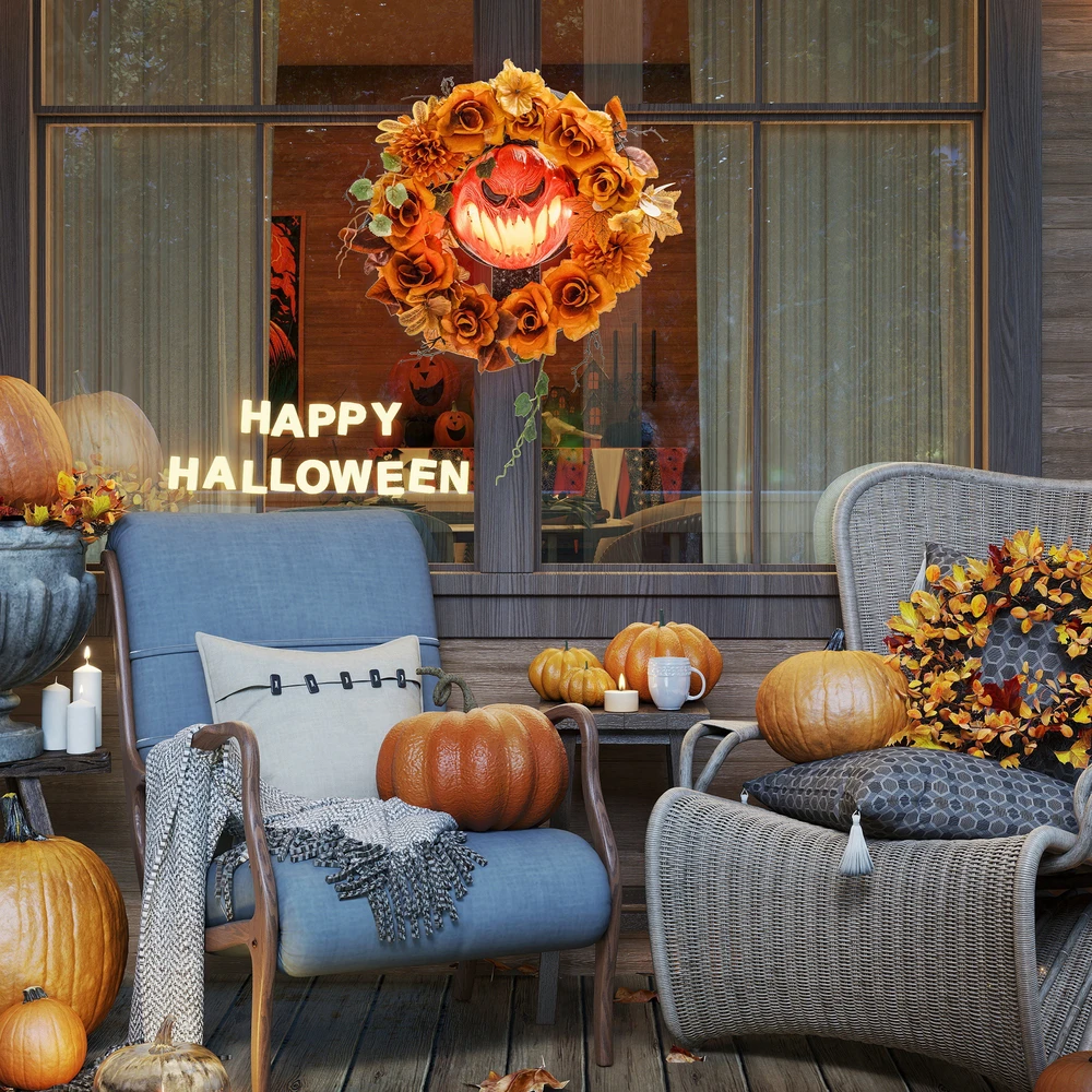 Aosom Halloween vainikas su moliūgo dizainu, oranžinis, 44 x 9 x 44 cm, plastikas