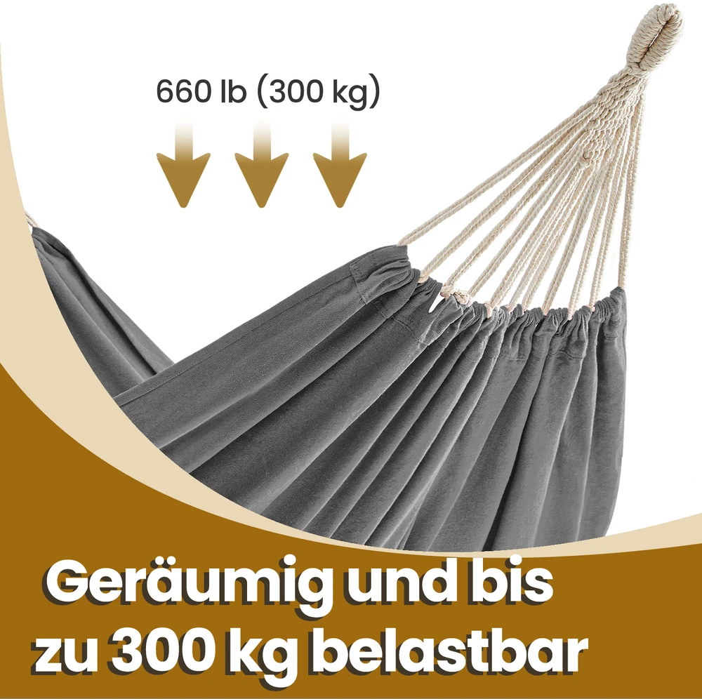 Koduva Hamakas 2 asmenims, 210 x 150 cm, pilkas, 70% medvilnė, apkrova iki 300 kg