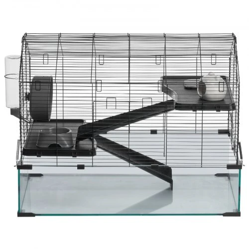 VEVOR Hamsterio narvas, stiklas ir geležies tinklelis, juodas, 75 x 44 x 61 cm