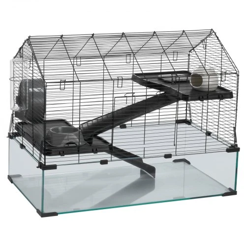 VEVOR Hamsterio narvas, stiklas ir geležies tinklelis, juodas, 75 x 44 x 61 cm