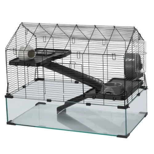 VEVOR Hamsterio narvas, stiklas ir geležies tinklelis, juodas, 75 x 44 x 61 cm