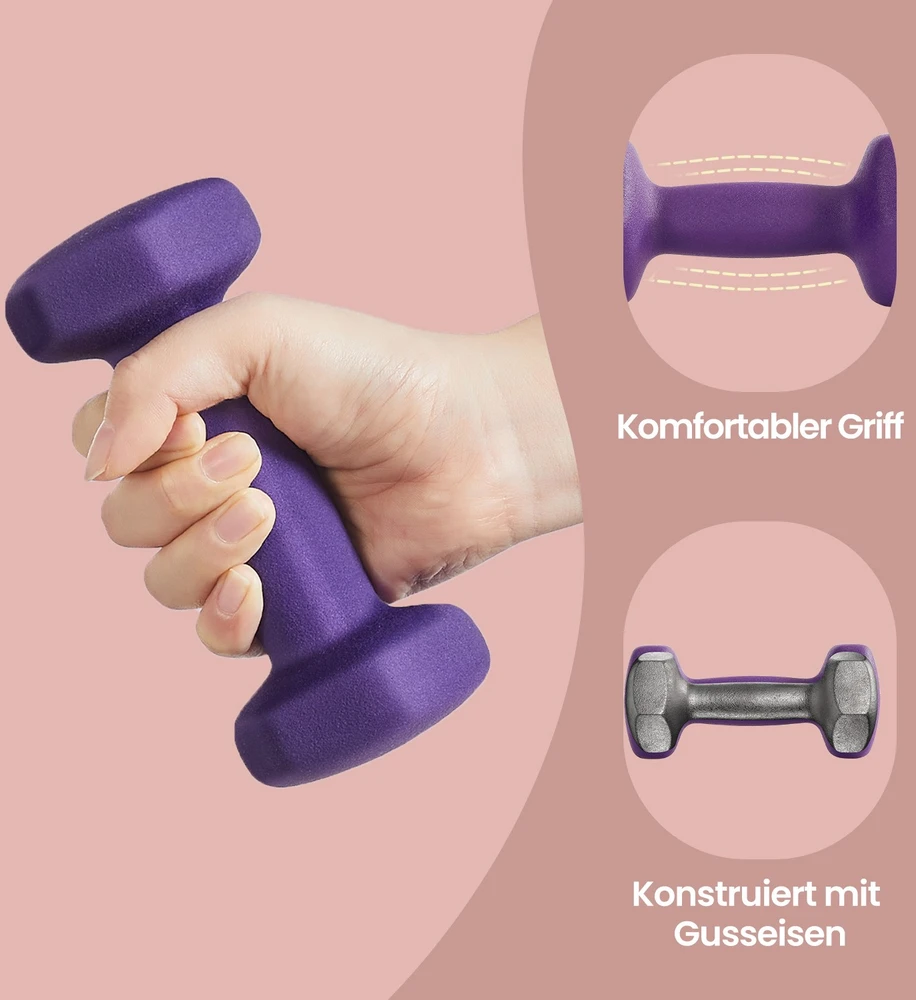 Koduva Hanteliai, 2 vnt. rinkinys, 2 x 1kg, ketaus su neopreno danga, violetiniai