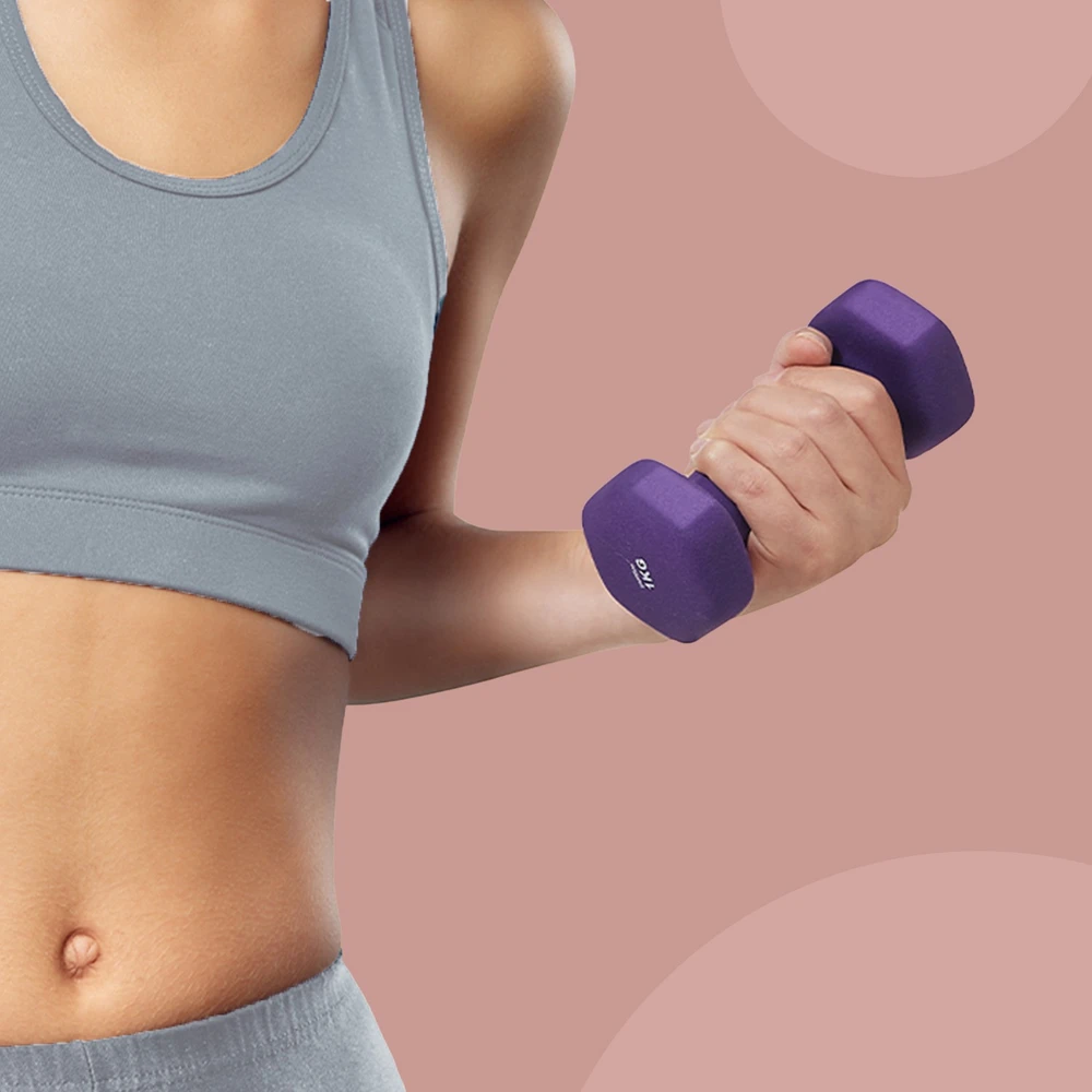 Koduva Hanteliai, 2 vnt. rinkinys, 2 x 1kg, ketaus su neopreno danga, violetiniai