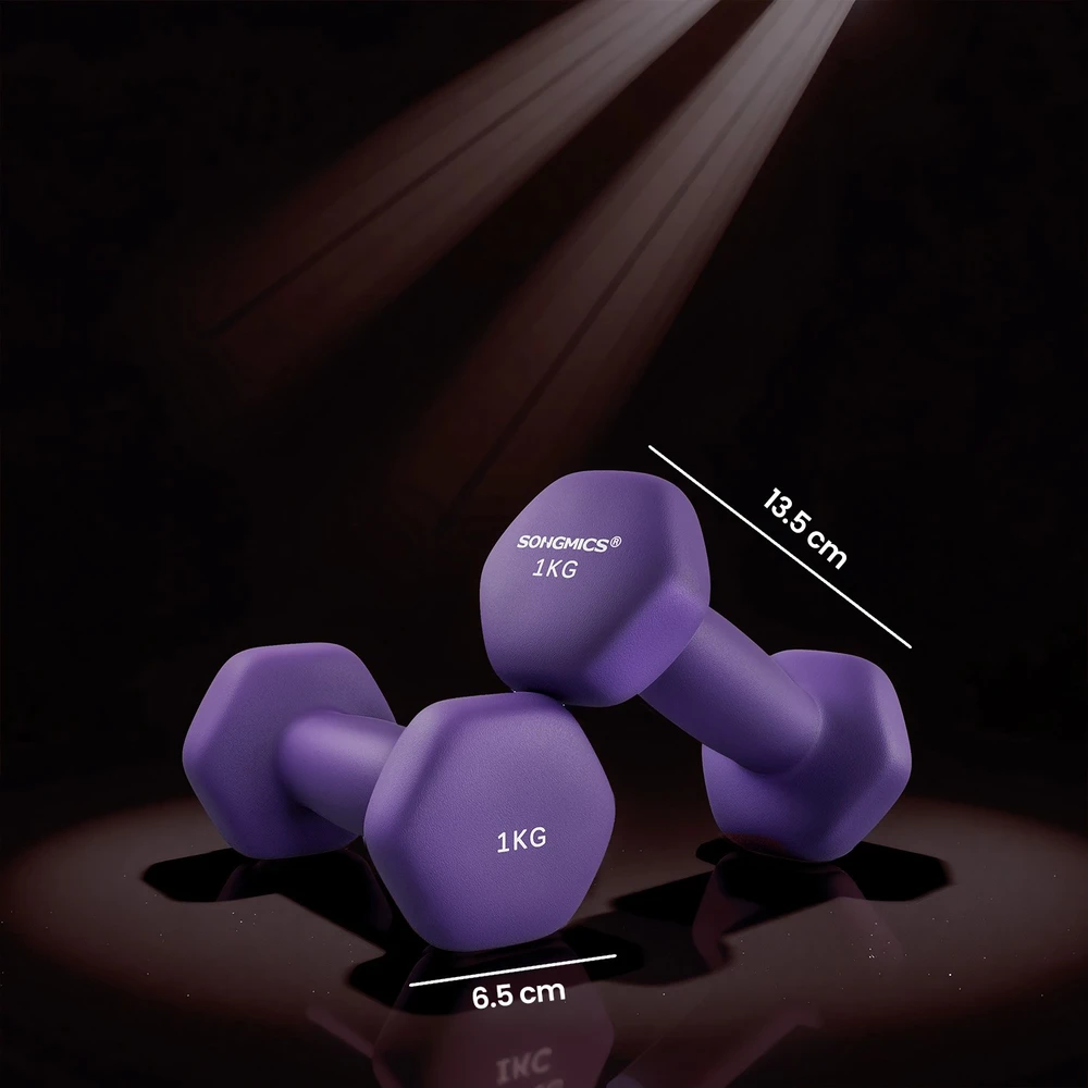 Koduva Hanteliai, 2 vnt. rinkinys, 2 x 1kg, ketaus su neopreno danga, violetiniai