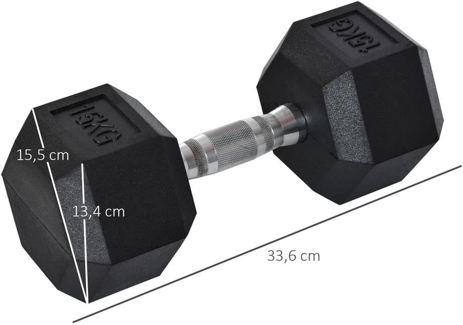 Aosom Hantelis su rifliuota rankena, ketaus hantelis, 1 x 15 kg, juodas