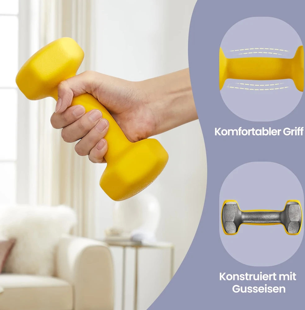 Koduva Hantelių rinkinys, 2 vnt., 2 x 1kg, geltonas, ketaus su neopreno danga