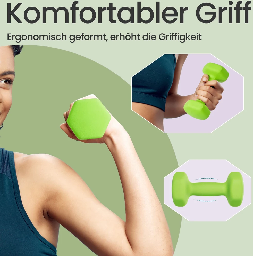 Koduva Hantelių rinkinys, 2 vnt., 2 x 2kg, ketaus su neopreno danga, žaliai geltonas