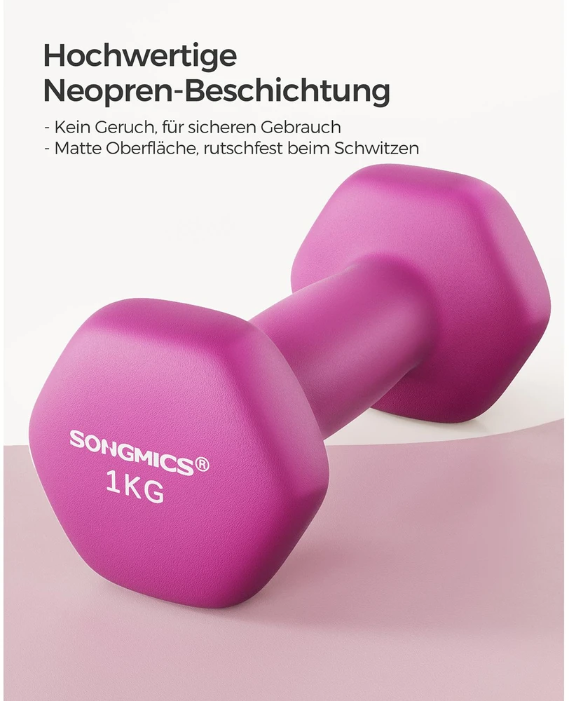 Koduva Hantelių rinkinys, 2 vnt., rožinis, ketaus su neopreno danga, 2 x 1kg, 13,5 x 6,5 cm