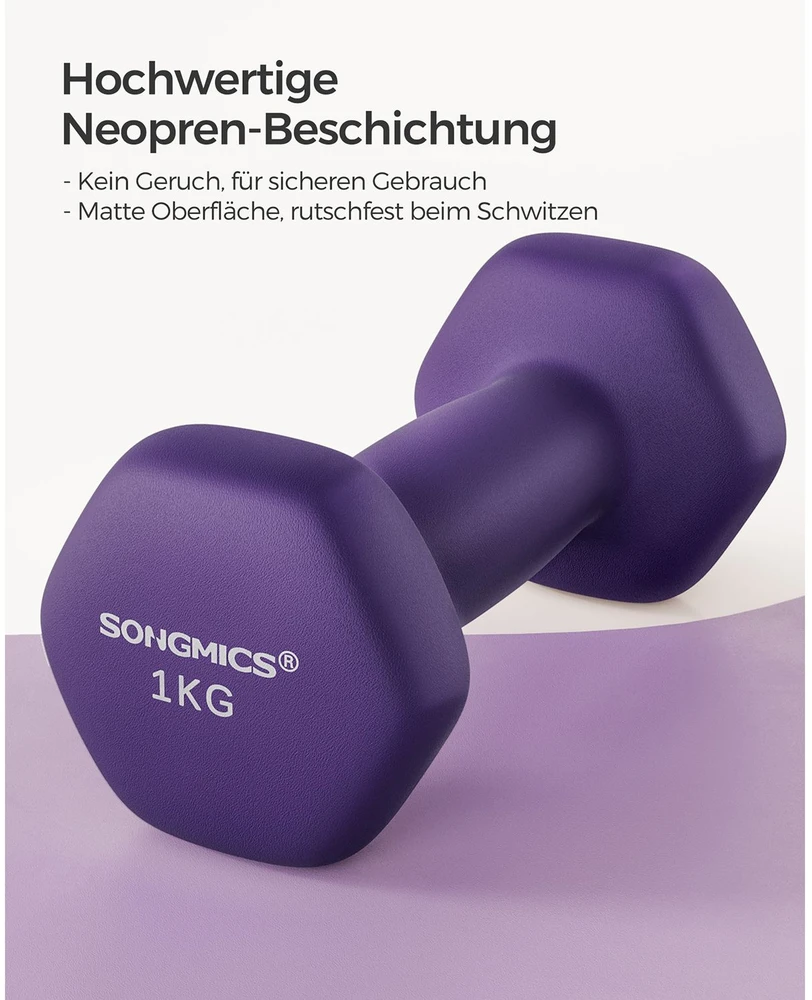 Koduva Hantelių rinkinys, 2 vnt., violetinis, ketaus su neopreno danga, 2 x 1kg