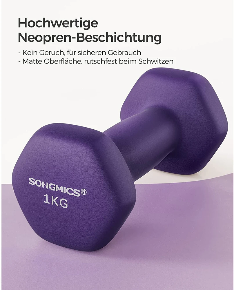 Songmics Hantelių rinkinys, 2 vnt., violetinis, ketaus su neopreno danga, 2 x 1kg