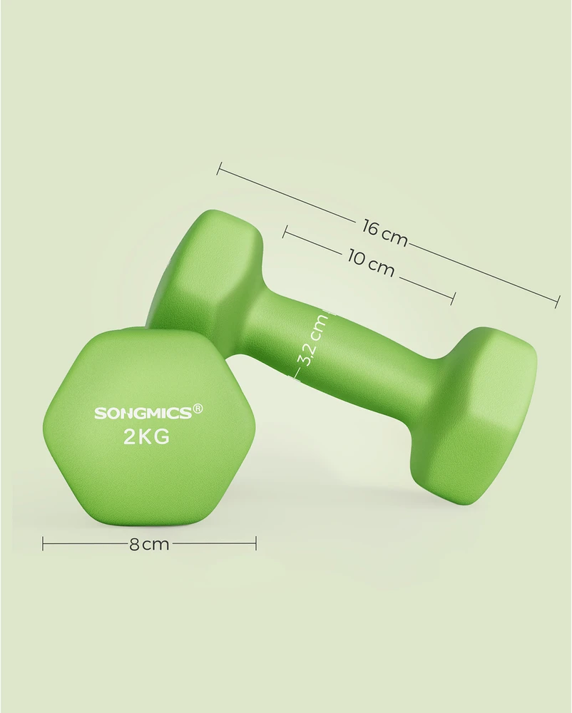 Koduva Hantelių rinkinys, 2 vnt., žalias, ketaus su neopreno danga, 2 x 2kg, 16 x 8 cm