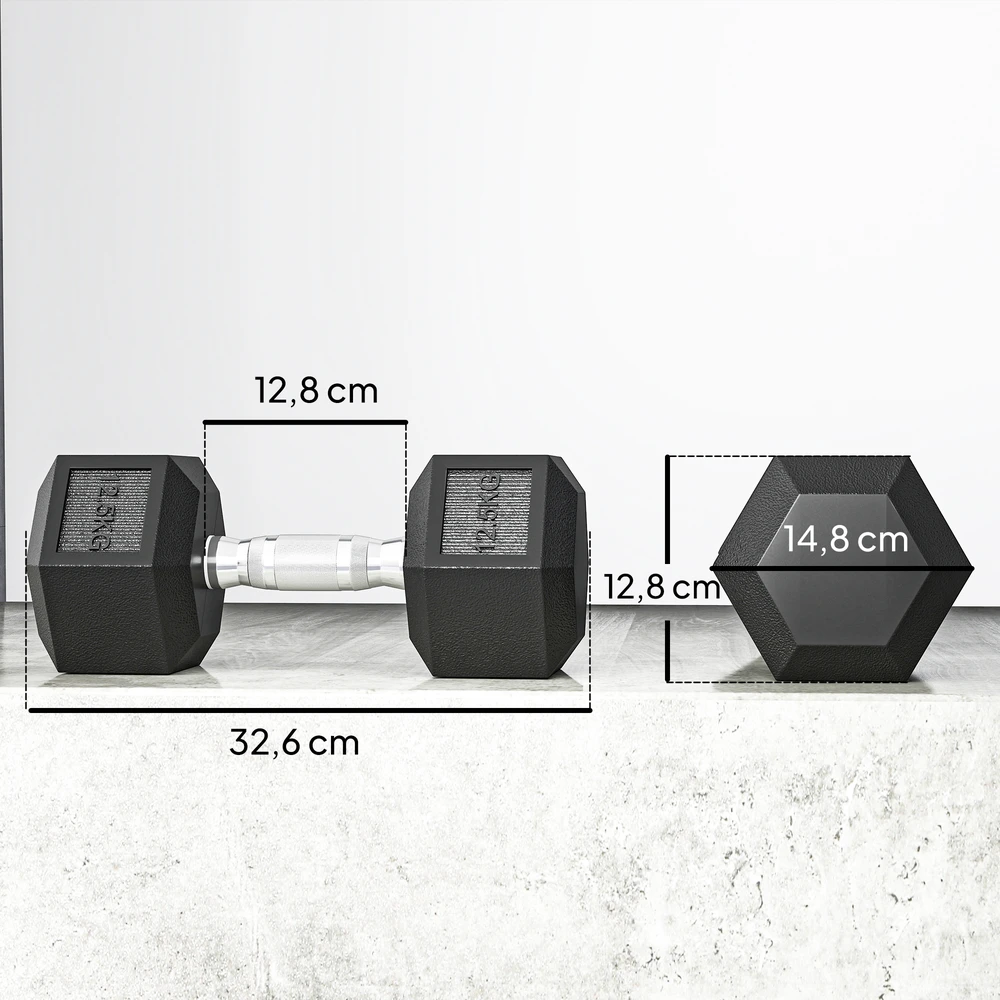 Aosom Hantelių rinkinys, 2 x 12,5kg, juodas, guma, su rievėta rankena