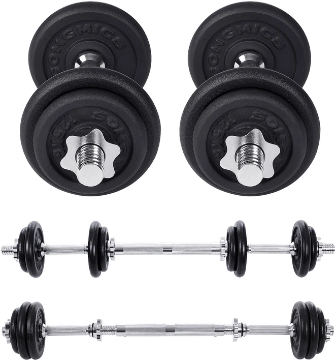 Songmics Hantelių rinkinys iš ketaus, 20 kg, 2 dalių, juodas, su jungiamuoju strypu