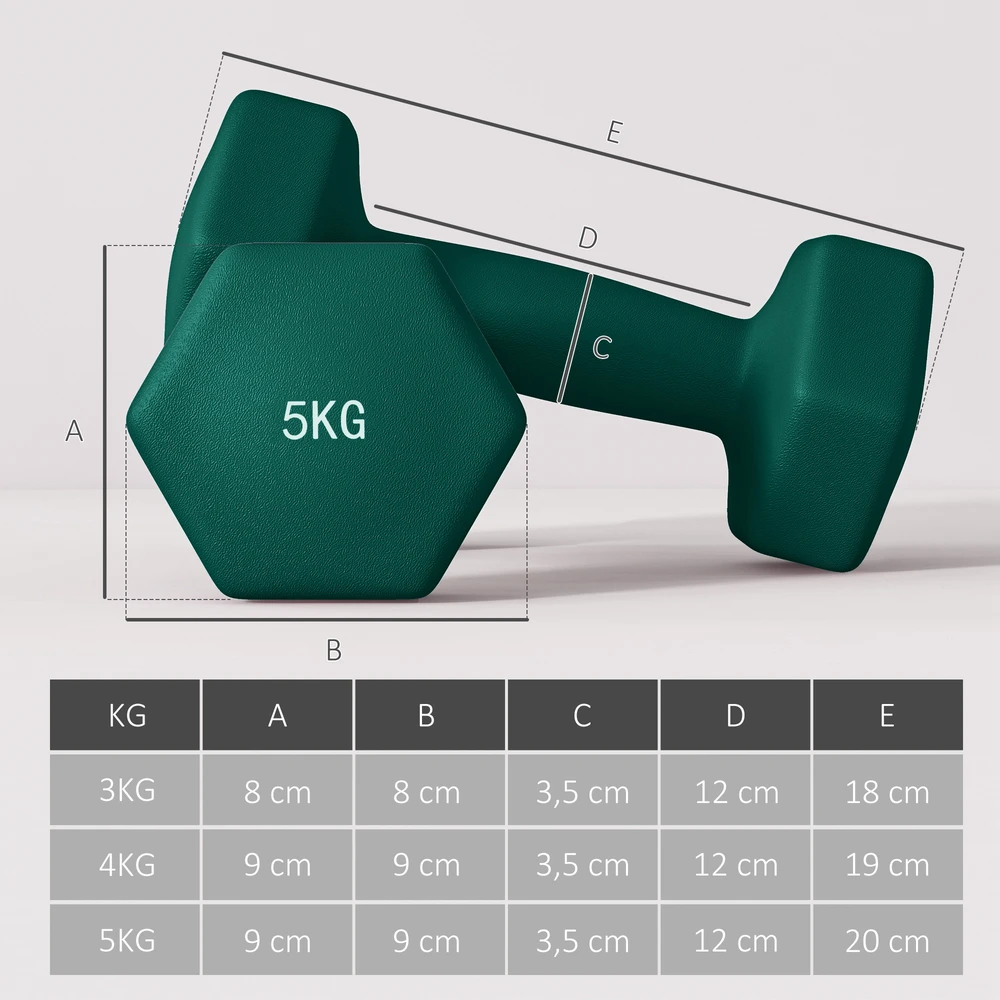 Virdulys Aosom Hantelių rinkinys su laikymo stovu, 6 hanteliai, 2 x 3kg, 2 x 4kg, 2 x 5kg