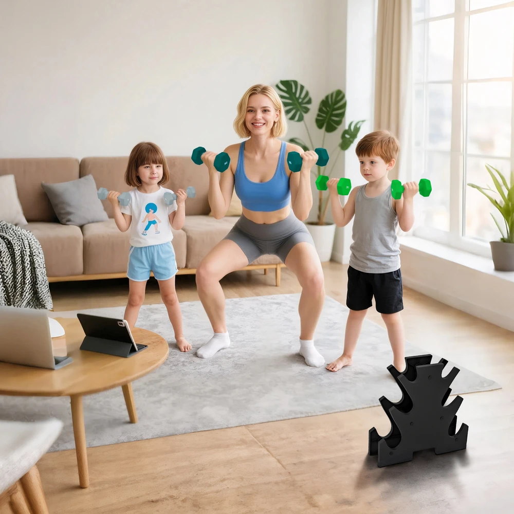 Sofa Aosom Hantelių rinkinys su laikymo stovu, 6 vnt., 2 x 1kg, 2 x 3kg, 2 x 5kg, pilka / žalia / turkio