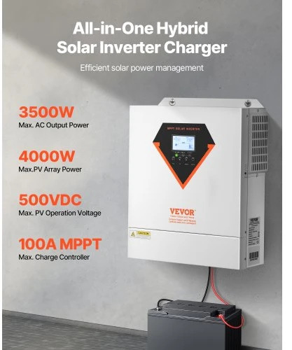 VEVOR Hibridinis saulės inverteris EM3500-24L, 3500 W, 24 V DC į 220/230 V AC
